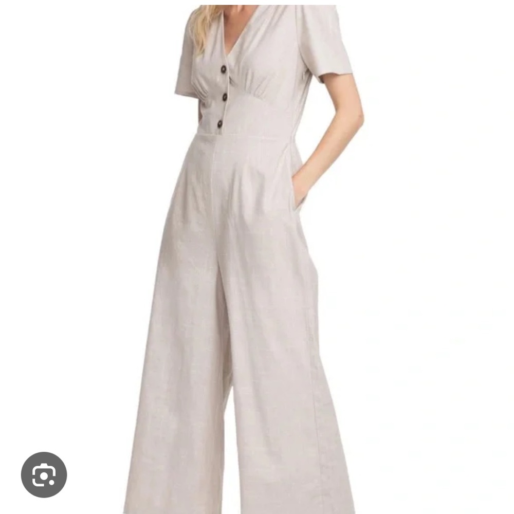 Astr Beige Wide-Leg Linen blend Jumpsuit